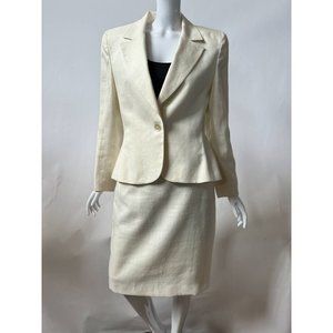 Gloria Vanderbilt Womens Skirt Suit Ivory Linen Blend Long Sleeve Vintage 10